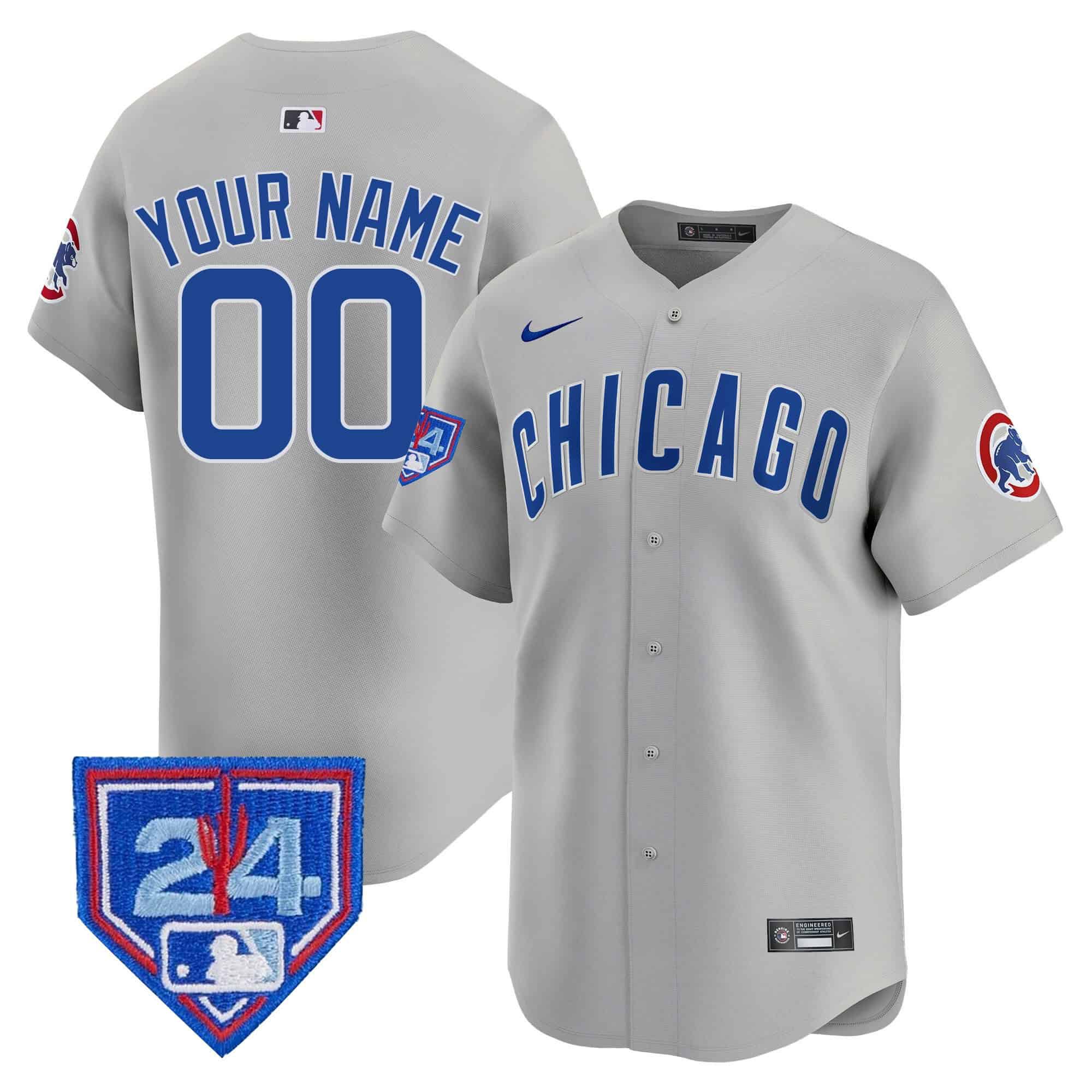 Men Chicago Cubs Grey Nike 2024 Spring Training Patch Vapor Premier Limited Custom MLB Jersey->->